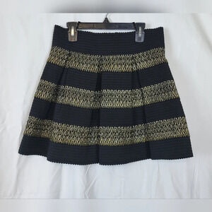 Ginger G Womens Black & Gold Pleated‎ Tiered Flared Mini Skirt Size L